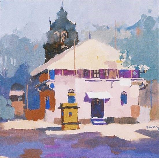 Mandir - Aundh, painting by Anwar Husain