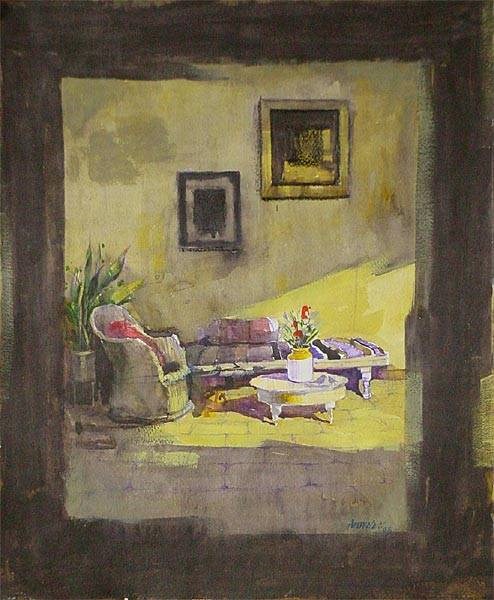 Thru the Window, painting by Anwar Husain