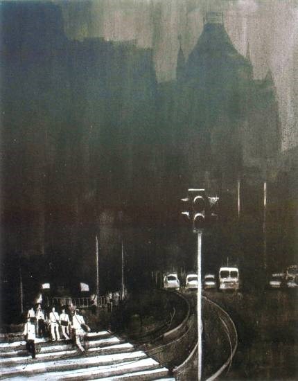 Cityscape VII, painting by Anwar Husain