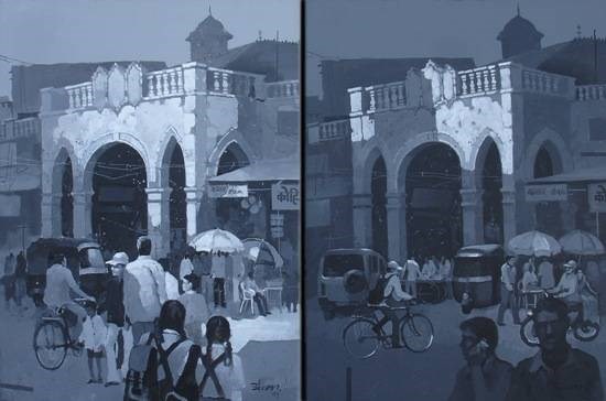 Market, painting by Anwar Husain