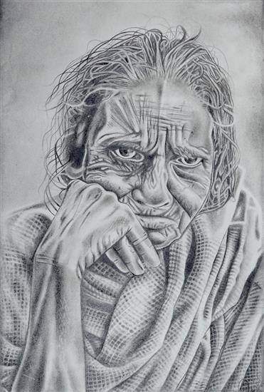 Old lady, painting by Ragini Vyas