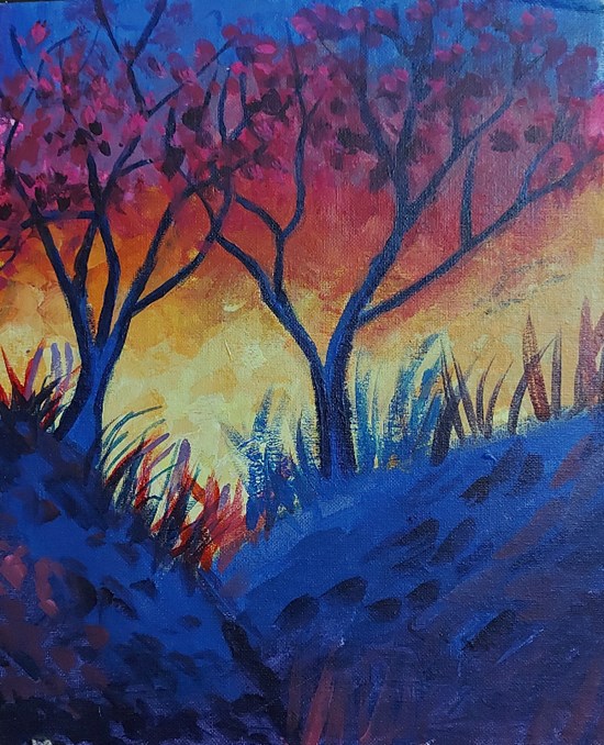 Fire in forest, painting by Shreya Singh