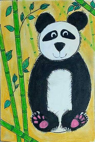 Painting  by Aayansh D - Panda in its Bamboo