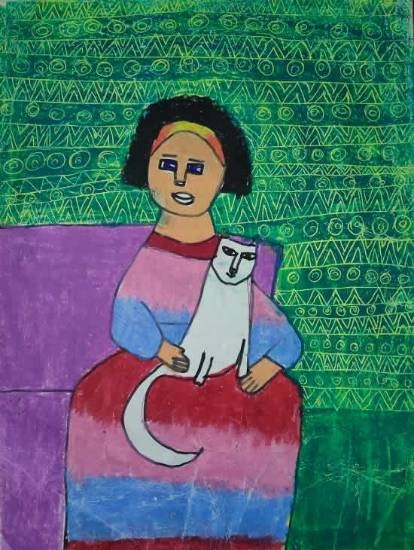 Cat lover, painting by Urmi Shah