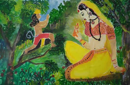 Painting  by Geetha Devi S - Sita in Ashoka Vana