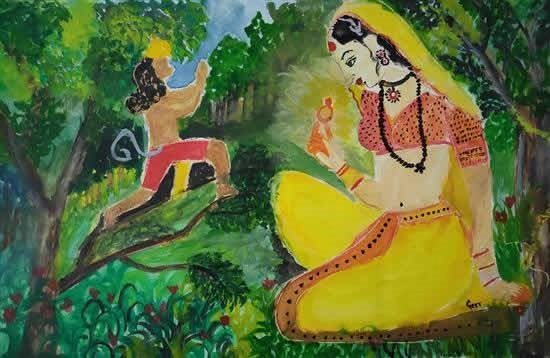 Sita in Ashoka Vana, painting by Geetha Devi S