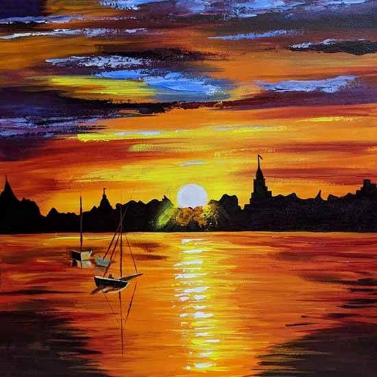 Evening Riverside, painting by Rucha Sohoni