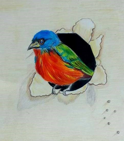 The Painted Bunting, painting by Sai Surte