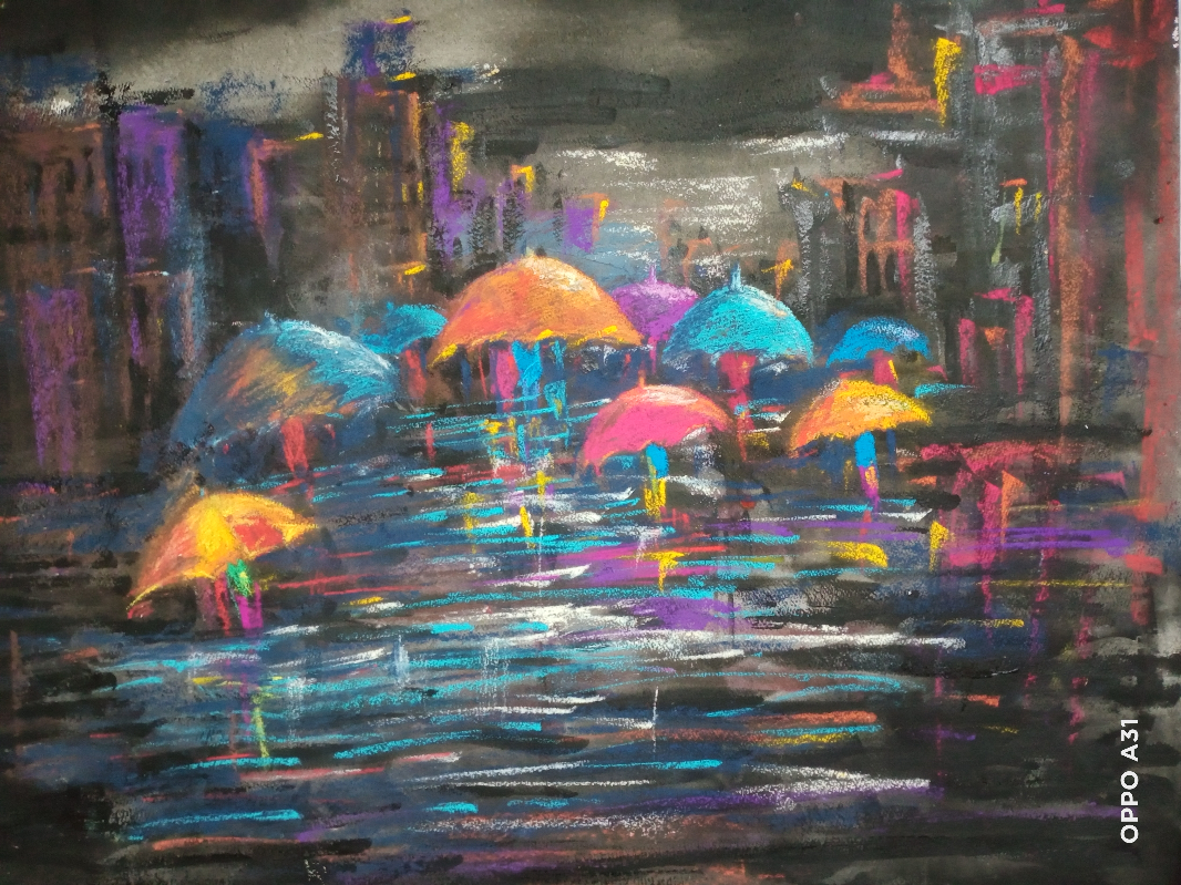 painting by Sudipto Chakraborty - Evening Shower