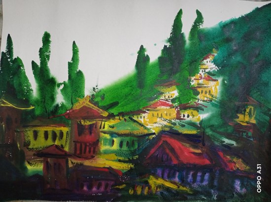 The  Shelters, painting by Sudipto Chakraborty
