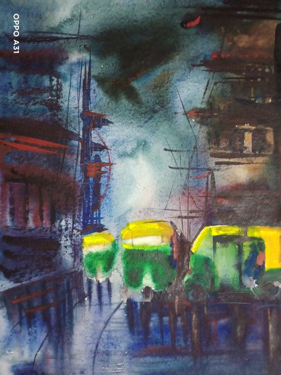 Rainy-Day, painting by Sudipto Chakraborty