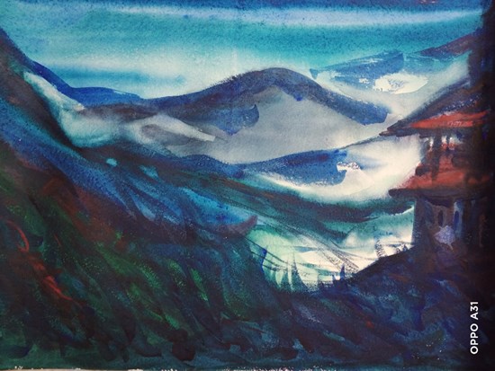 Mountains, painting by Sudipto Chakraborty