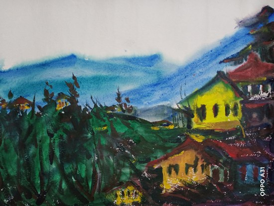 Hill city, painting by Sudipto Chakraborty