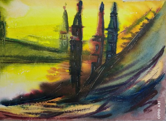 The  Towers, painting by Sudipto Chakraborty