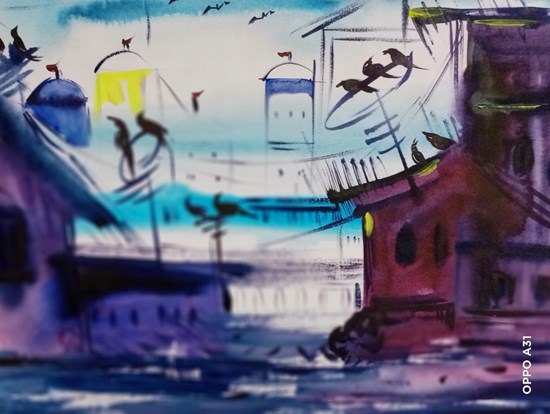 Meeting, painting by Sudipto Chakraborty