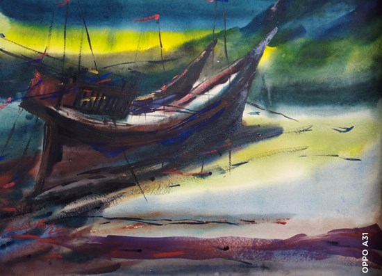 Boats-II, painting by Sudipto Chakraborty