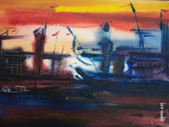 Boats-I, painting by Sudipto Chakraborty