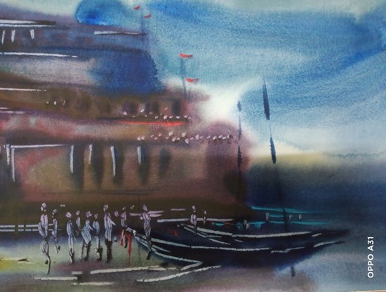 The Fort on Coast, painting by Sudipto Chakraborty