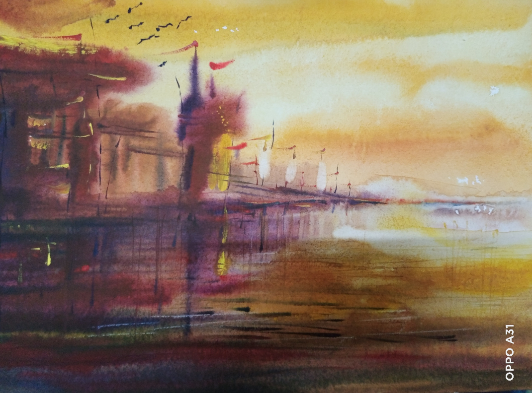 Riverside, Painting by  Artist Sudipto Chakraborty