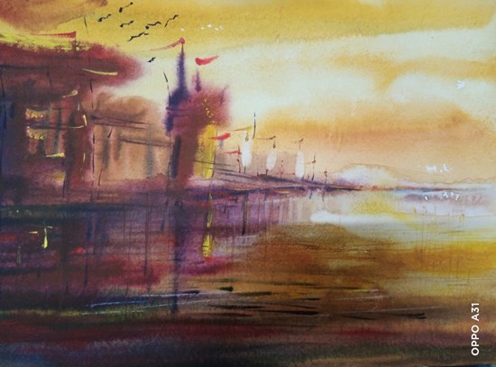 Riverside, painting by Sudipto Chakraborty