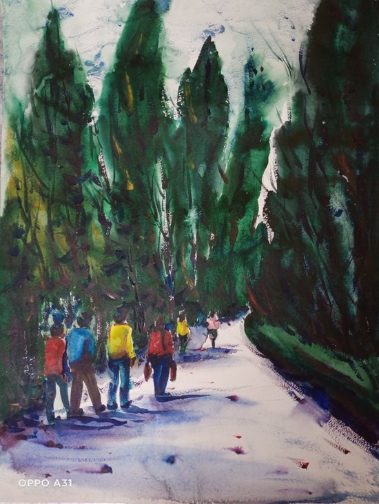 Walking Together, painting by Sudipto Chakraborty