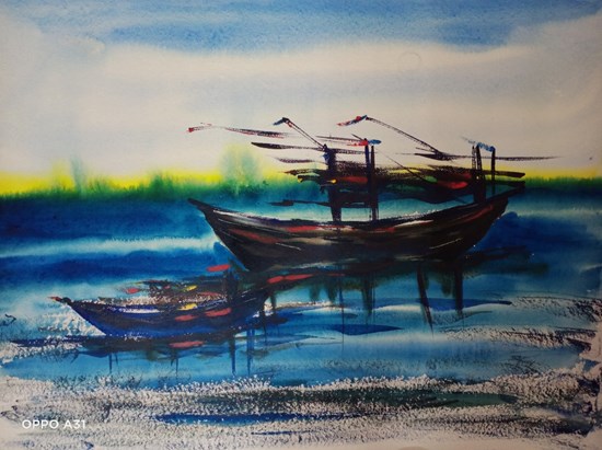 Boat -III, painting by Sudipto Chakraborty
