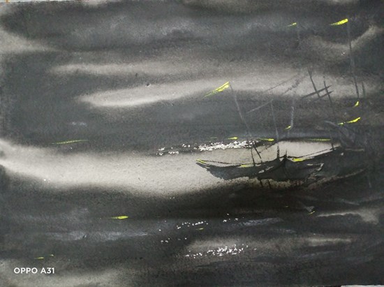 Alone, painting by Sudipto Chakraborty