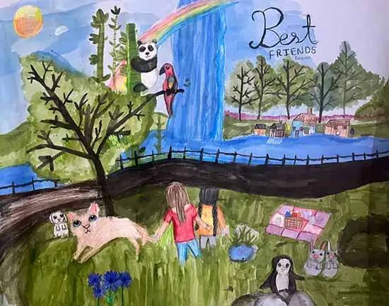 Best friends Painting by Padmaa Varshine