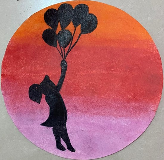 Girl Holding Balloons, painting by Meghana M