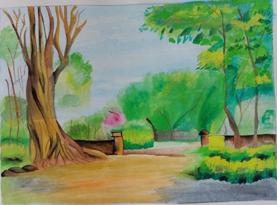 Village Landscape - 1, painting by Mayank Rathi