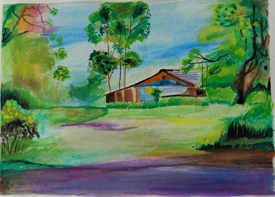 Village Landscape, painting by Mayank Rathi