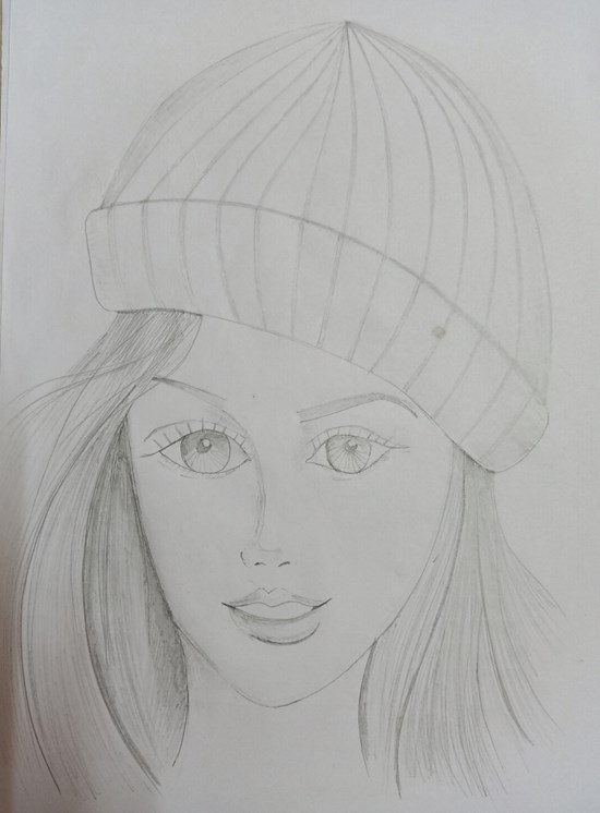 Girl in winter cap, painting by Mayank Rathi
