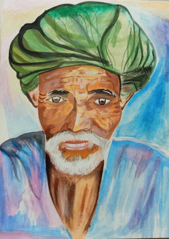 Old Man in turban, painting by Mayank Rathi
