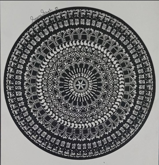 Black and white Mandala, painting by Seema Sengar