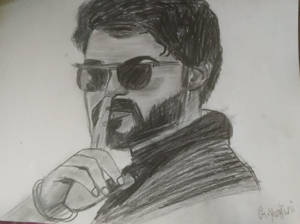 Painting  by Yazhini G - Portrait of Actor Vijay