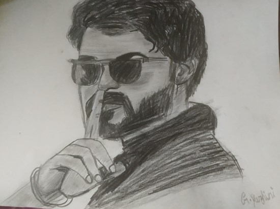 Portrait of Actor Vijay, painting by Yazhini G