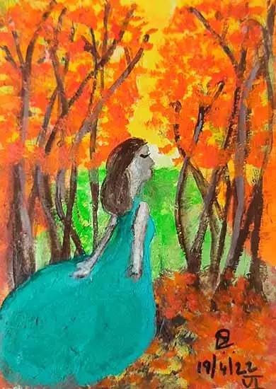 Painting  by Neha Ravindra - Escape of a princess from castle to nature