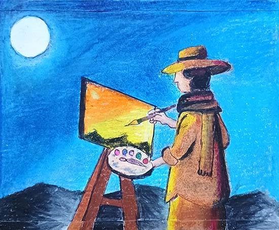 An artist, painting by Rythm Singh