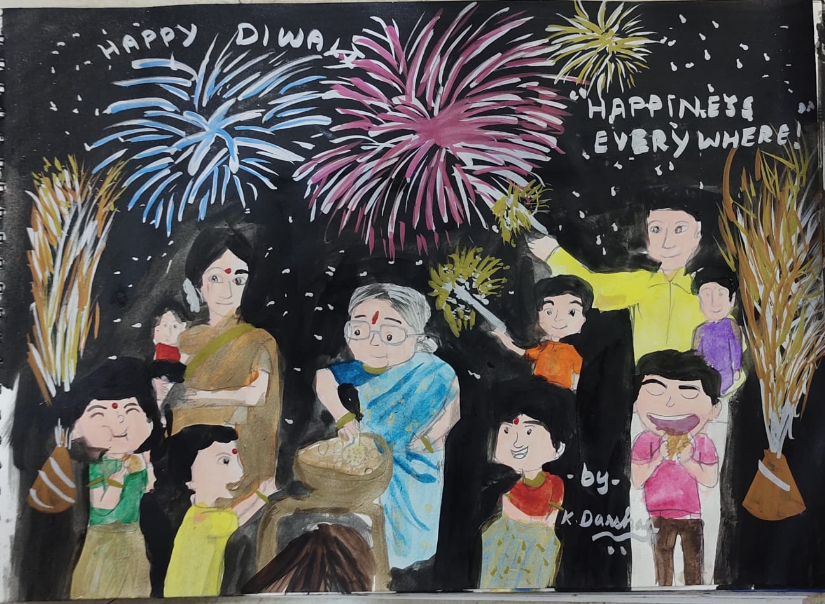 Painting  by Darshan K. - Diwali : Happiness everywhere