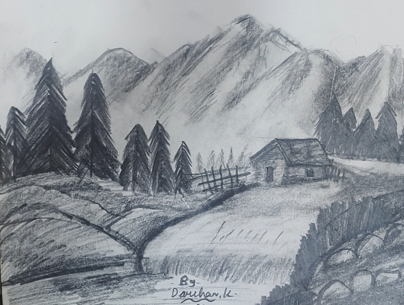 Artwork  by Darshan K. - A landscape scenery using Graphite Pencils