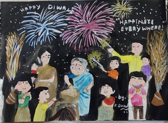 Diwali : Happiness everywhere, painting by Darshan K.