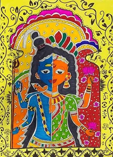 Ardhanarishvara, painting by Krishya Thakur