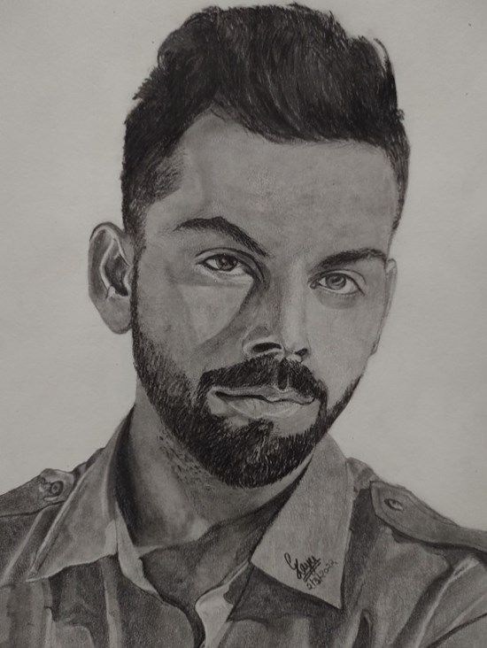 Cricketer Virat Kohli, painting by Gayatri Kannan