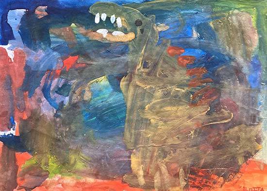 Painting  by Vedita Srikanth - An abstract of George's Dinosaur