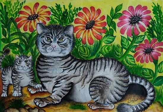 The Cat and the Kitten, painting by Litesh Gowda VV