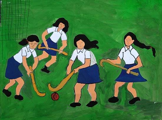 Painting  by Vandana Dhadekar - Girls playing Hockey