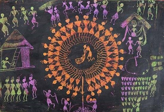 Lifestyle of Warli Tribes, painting by Tushar Pakhane