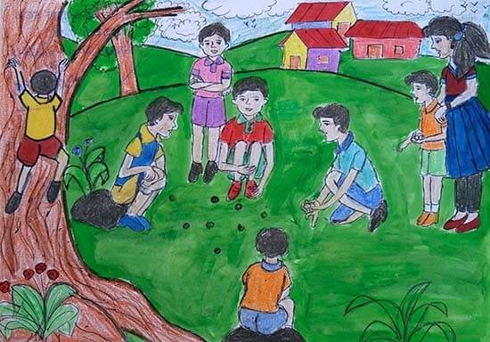 Game of Marbles, painting by Payal Hadal