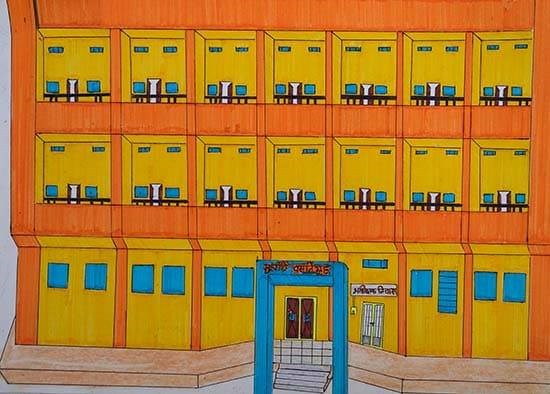 Boy's Hostel, painting by Rohit Raut