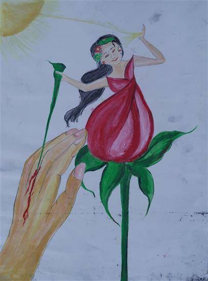 Painting  by Vineshwari Margaye - A girl in Rose flower